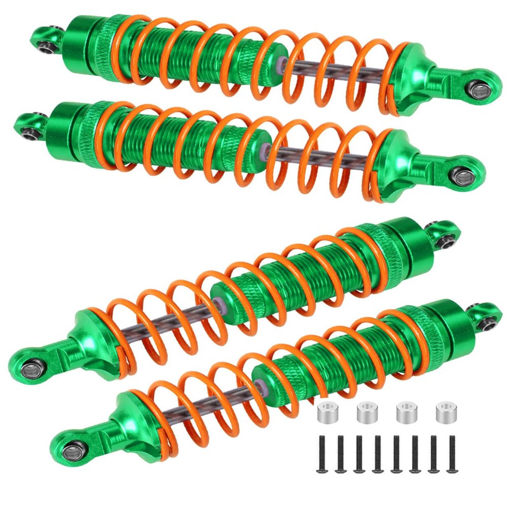 4-Pcs All Aluminum Front Rear RC Shocks Upgrade Kit for Slash Rustler Stampede Hoss. ARRCat Big Bore RC Shock Absorber Hops Up, Replace 5862, Green