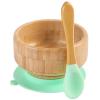 Baby Bamboo Bowls with Suction and Matching Spoon Set,2PC Feeding Supplies Set for Infant, Toddlers,Detachable Silicone Suction Stay Put Base for Wooden Bowl Mint view 1