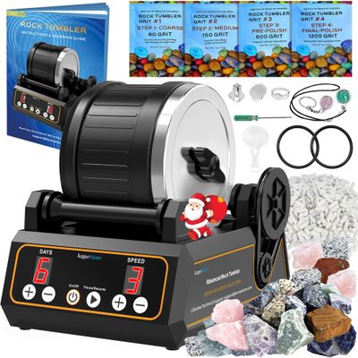 KomeStone Rock Tumbler Kit, K1 Professional Large 2.5LB Capacity Edition - Memory Function, Digital Timer & Variable Speeds: Includes All Accessories, Rock Polisher Gift for Adults & Kids