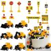 Newmemo Construction Cake Topper Vehicles Cake Decoration Set Truck Excavator Tower Crane Cupcake Topper Traffic and Road Sign Decor Happy Birthday Party Supplies Favors-16pcs view 1