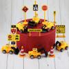 Newmemo Construction Cake Topper Vehicles Cake Decoration Set Truck Excavator Tower Crane Cupcake Topper Traffic and Road Sign Decor Happy Birthday Party Supplies Favors-16pcs view 2
