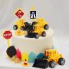 Newmemo Construction Cake Topper Vehicles Cake Decoration Set Truck Excavator Tower Crane Cupcake Topper Traffic and Road Sign Decor Happy Birthday Party Supplies Favors-16pcs view 3
