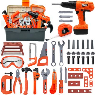 HYRENEE Kids Tool Set 48 Piece Toddler Tool Set with Electronic Toy Drill& Tool Box,Pretend Play Kids Toys,Construction Kits Toys for Kids Ages 3 4 5 Years Old, Toddler Boy