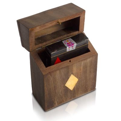 Birthday Gift Ideas Handcrafted Classic Wooden Playing Card Holder Deck Box Storage Case Organizer With Premium Quality 'Ace' Playing Cards Anniversary Housewarming Gift Ideas For Men & Women