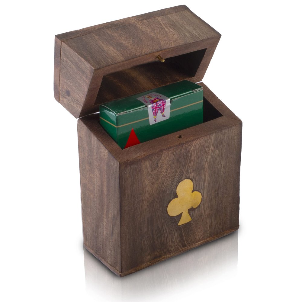 Birthday Gift Ideas Handcrafted Classic Wooden Playing Card Holder Deck Box Storage Case Organizer With Premium Quality 'Ace' Playing Cards Anniversary Housewarming Gift Ideas For Men & Women (Club)