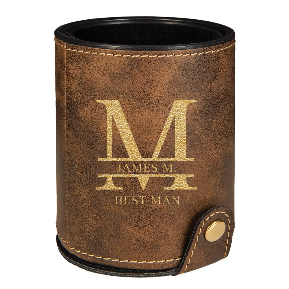 Sofia's Findings Personalized Monogram Leatherette Dice Cup - Rustic/Gold