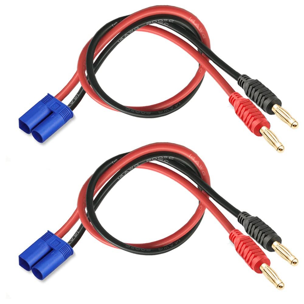 WOODGUILIN EC5 Connector Plug,EC5 Connector Male to 4mm Banana Plugs Battery Charge Lead Adapter with 12AWG 30CM Cable Wire for RC Helicopter Vehicle Toys,Quadcopter Car(2Pack EC5 Banana)
