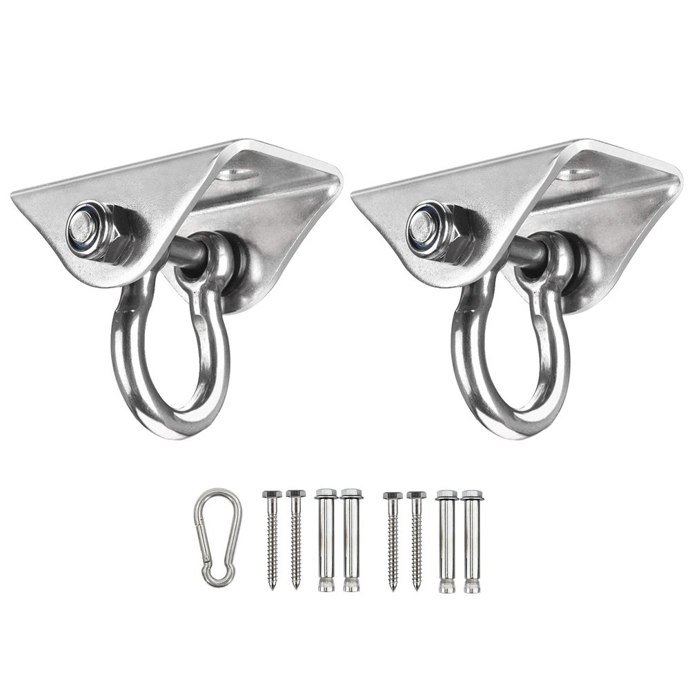 304 Stainless Steel Heavy Duty 180Swing Hangers,1000 lb Capacity Suspension Swing Hardware Hooks with 4 Screws for Playground Porch Yoga Hammock Chair Swing Set,2 Pack (Silver)