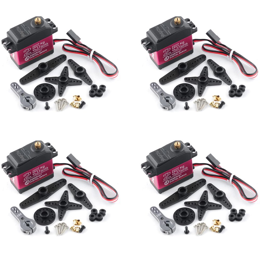 RCmall 4PCS DS3225 25KG Digital Rc Servo, High Torque Waterproof Full Metal Gear RC DS Servo Motor with 25T Servo Arm for Baja Car Robotic Arm 1/8 1/10 1/12 Crawler Truck Boat (Angle 270 Degree)