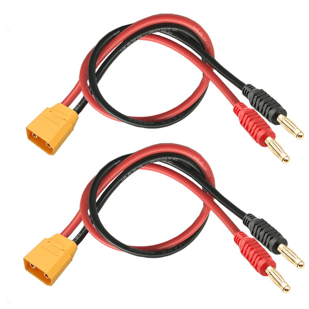 WOODGUILIN XT90 Connector PlugXT90 Connector Male Plug to 4mm Banana Plugs Battery Charge Lead Adapter,with 12AWG 30CM Connector for Lipo Battery Charge (2 Pack XT90)