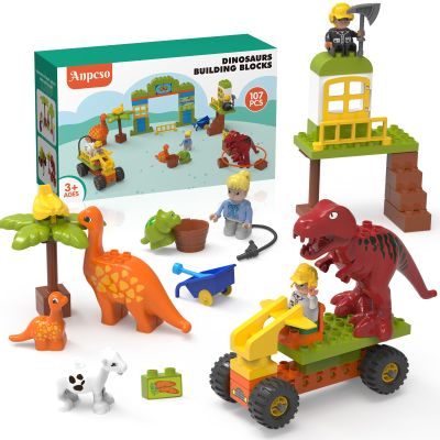 Anpcso Building Blocks for Toddlers 3-5, Dinosaur Toys- Dinosaurs, Car, Build, Learn and Play, Educational Interactive Creative DIY Toy Compatible with All Major Brands, Gift for Kids Boys Girls