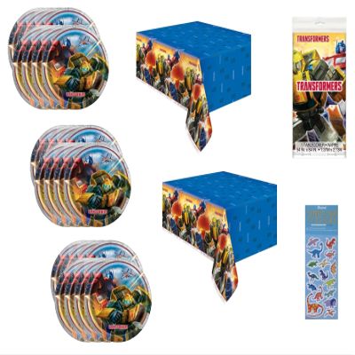 Unique Transformers Birthday Party Supplies Bundle Set - Serves 24 - Includes 24 Lunch Plates, 2 Plastic Table Covers