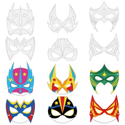 Sosation 36 Pcs Color Your Own Hero Masks DIY Blank Paper Masks with Ropes for Kids Birthday Party Graffiti Craft(Cool Style)