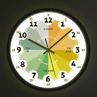 Geek Alerts How to Tell Time Learning Silent Quartz Clock,Voice Control LED Night Light,Homeschool Kindergarten Classroom Nursery Decor Teaching Time 12inch Metal Frame Watch for Kids