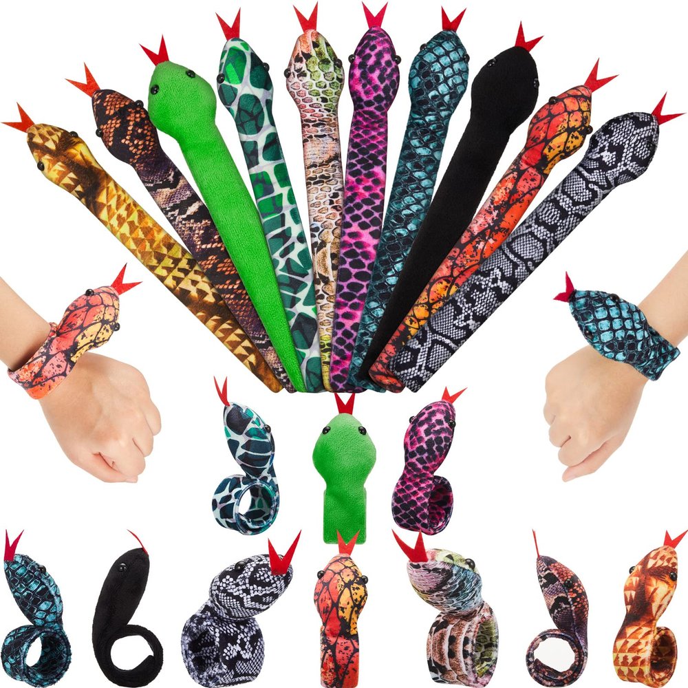 Chivao 10 Pieces Assorted Slap Lizard Snap Bracelet Sequin Animal Slap Bracelets for Easter Halloween Party Favors(Snake Style)