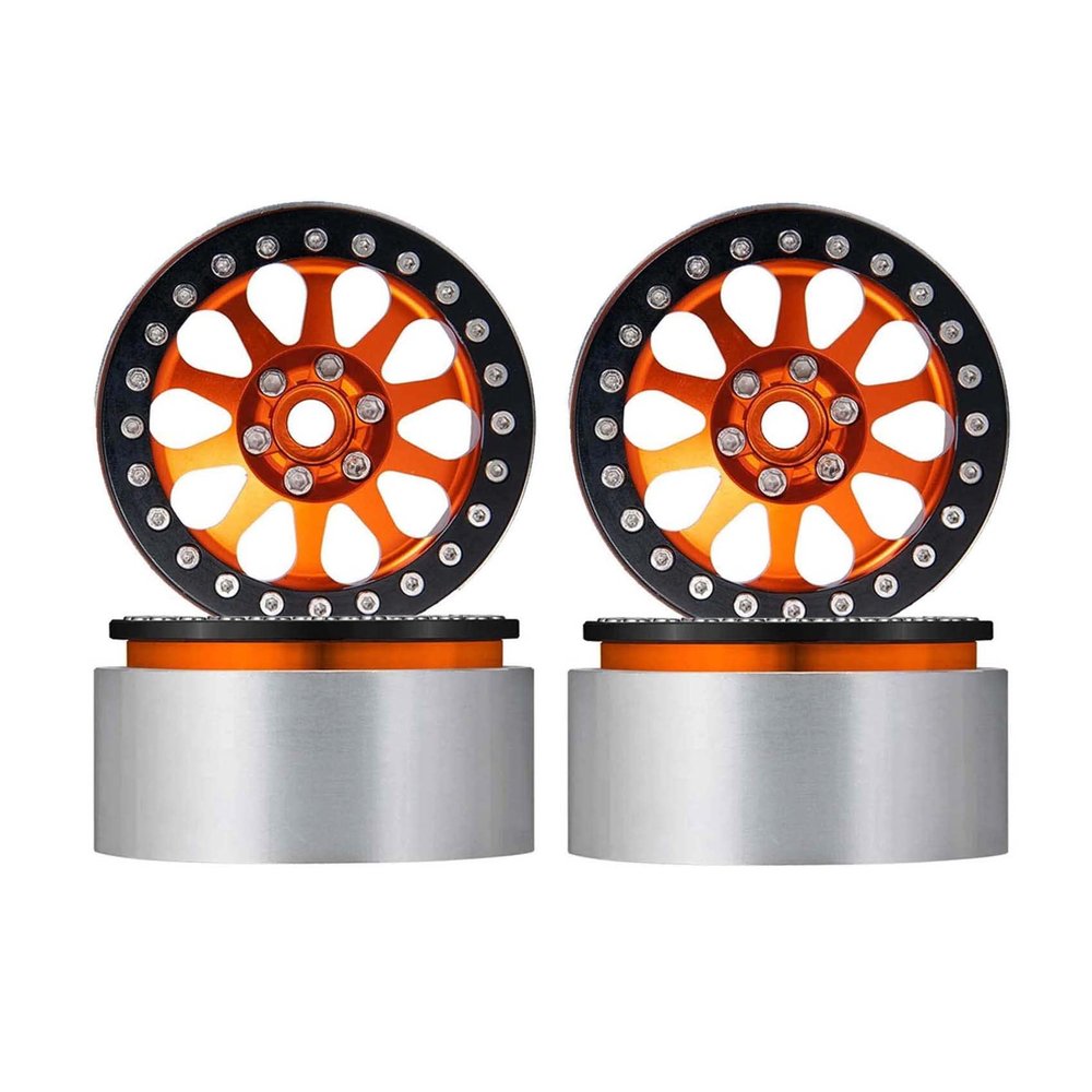 LAFEINA Metal 2.2" Beadlock Wheels Rims for 1:10 RC Crawler Car SCX10 RR10 Wraith TRX4 TRX6, 4Pcs/Set (Orange)