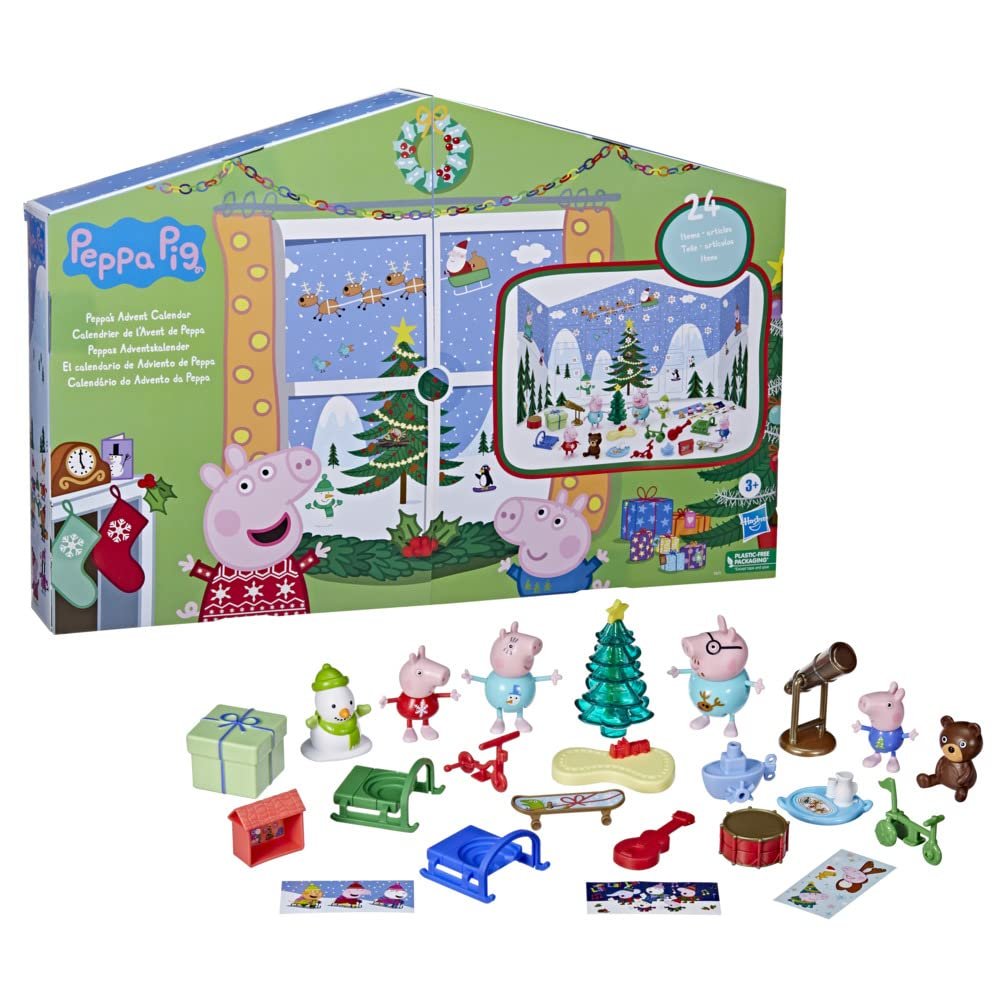Peppa Pig Peppas Kids Advent Calendar, Contains 24 Surprise Toys, 4 Holiday Peppa Pig Family Figures; Ages 3 and Up