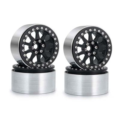 LAFEINA Metal 2.2" Beadlock Wheels Rims for 1:10 RC Crawler Car SCX10 RR10 Wraith TRX4 TRX6, 4Pcs/Set (Black)