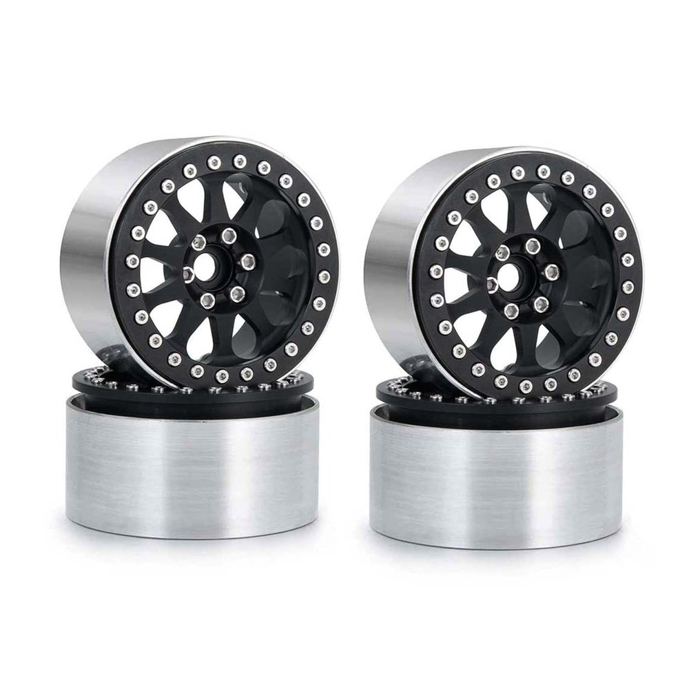 LAFEINA Metal 2.2" Beadlock Wheels Rims for 1:10 RC Crawler Car SCX10 RR10 Wraith TRX4 TRX6, 4Pcs/Set (Black)