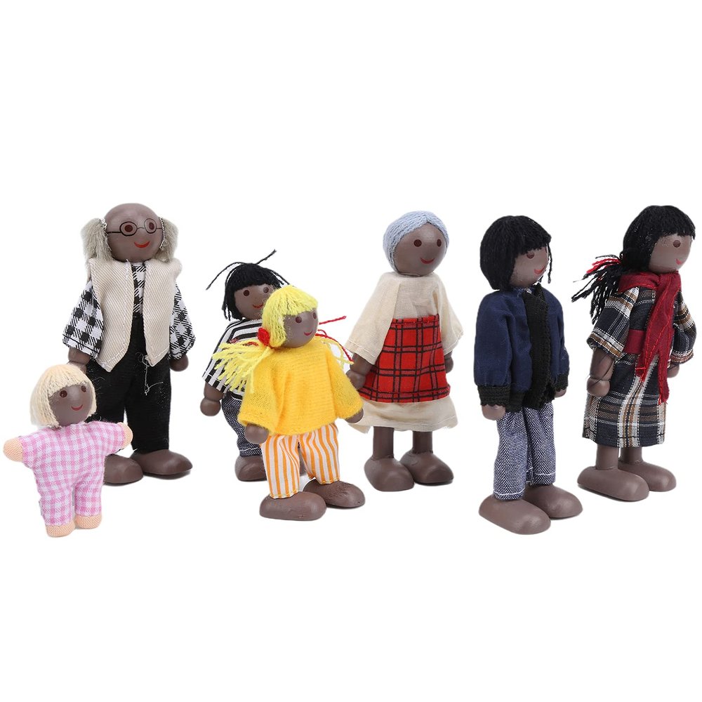 Xirfuni Family Puppets Set, Flexible Soft Family Dolls, NonToxic for Kids Children(7 Black Puppets)