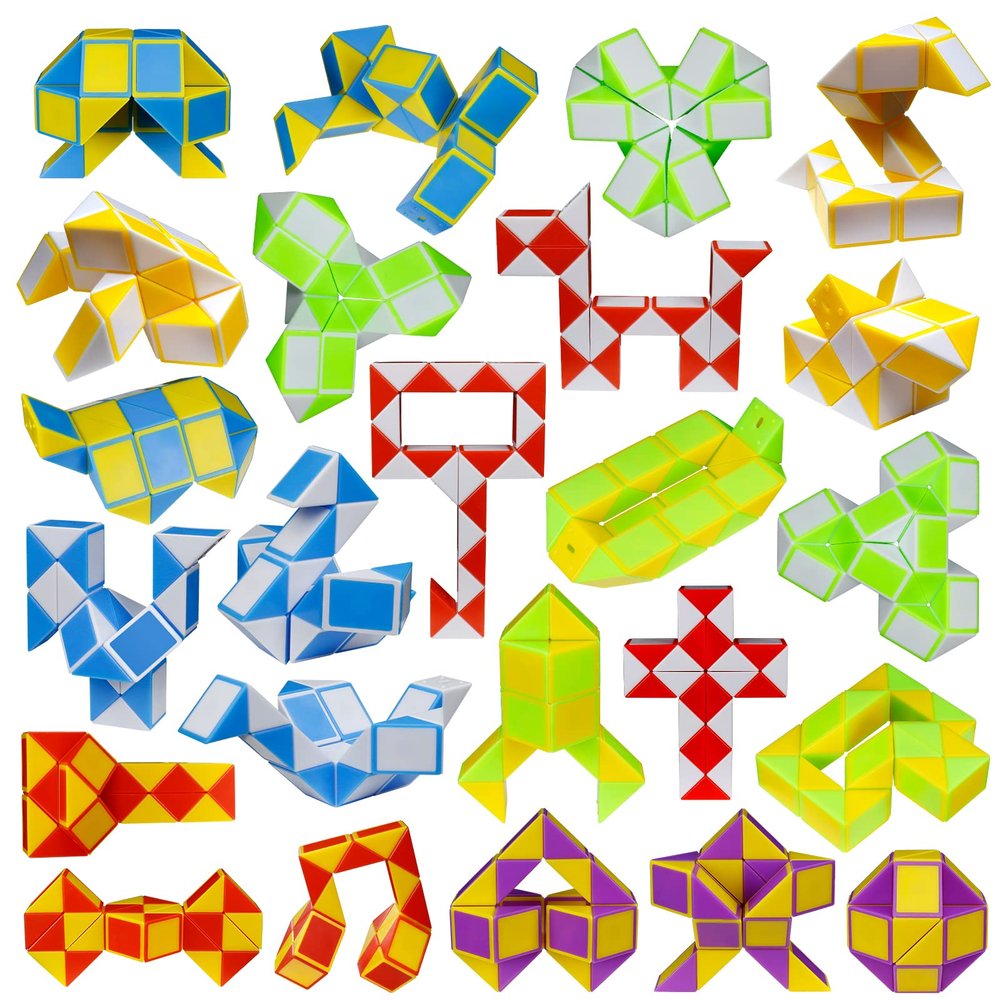 LENDOD 24 Pack 24 Blocks Mini Fidget Snake Cube Mini Twist Puzzle Cubes Magic Speed Cubes Toy for Kids Party Bag Fillers, Party Supplies
