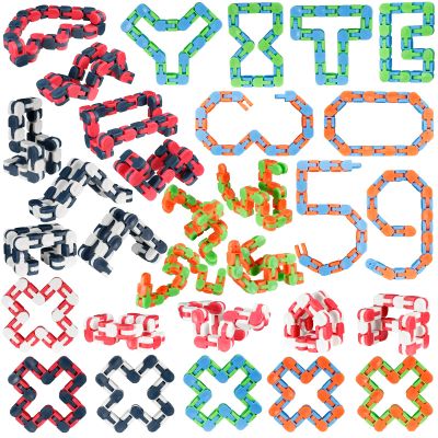 LENDOD 30 Pack Wacky Tracks Snap and Click Fidget Toys Finger Sensory Toys, 24 Links Snake Puzzles for Stress Relief, Party Bag Fillers, Party Supplies