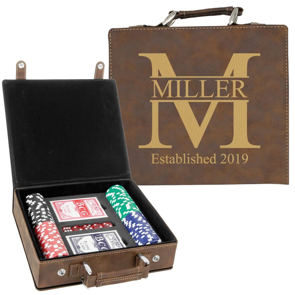 Sofia's Findings Personalized Monogram Leatherette Poker Chip Set - Brown