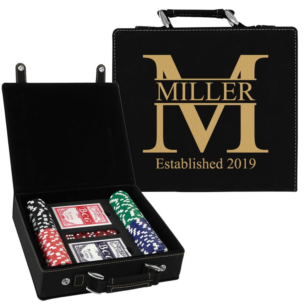 Sofia's Findings Personalized Monogram Leatherette Poker Chip Set - Black Gold
