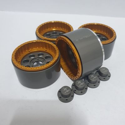 H-TECH RC Parts 1/10 Crawler Car 12mm hex 2.2inch Aluminum CNC Metal Beadlock Wheel 4PCS Custom Plating (HTW2.2-C001), Gold