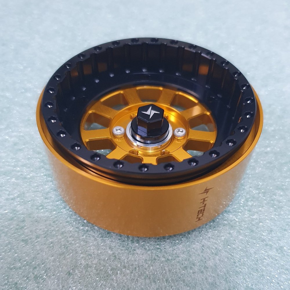H-TECH RC Parts 1/10 Crawler Car 12mm hex 1.9inch Aluminum CNC Metal Beadlock Wheel 4PCS Custom Plating (HTW1.9-C041) Gold