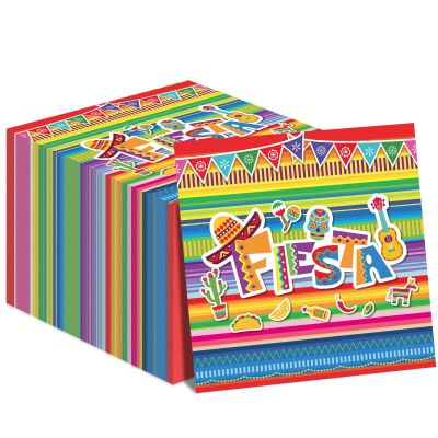 100 Pack Mexican Fiesta Napkins for Fifth of May Party Supplies Mexican Fiesta Themed Disposable Paper Napkins Colorful Stripes Flags Birthday Taco Weddings Party Table Decorations