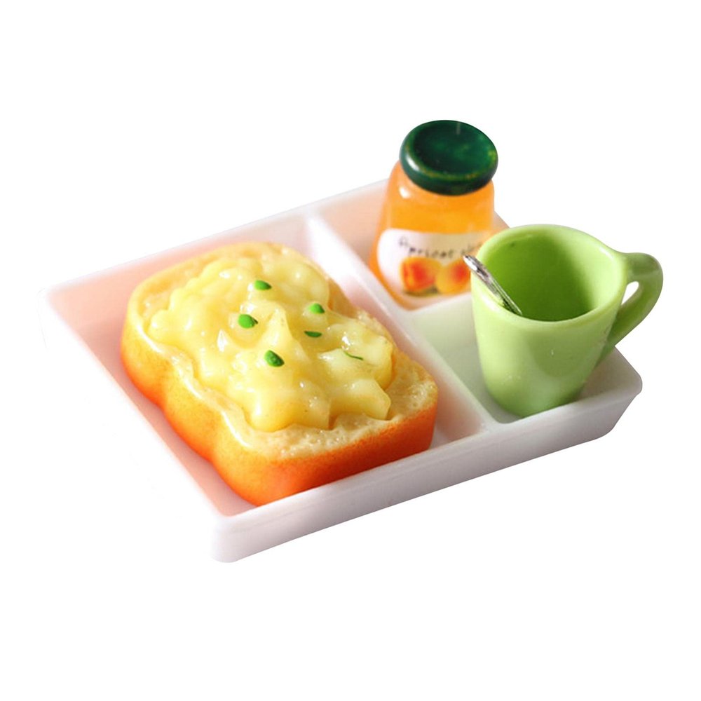 Yiju Simulation Breakfast Toast & Jam Kitchen Play with Service Plate for 1:12 Dollhouse & Ob11 Doll Toys Photo Prop Decor Life Scene - Mashed Potato Bread