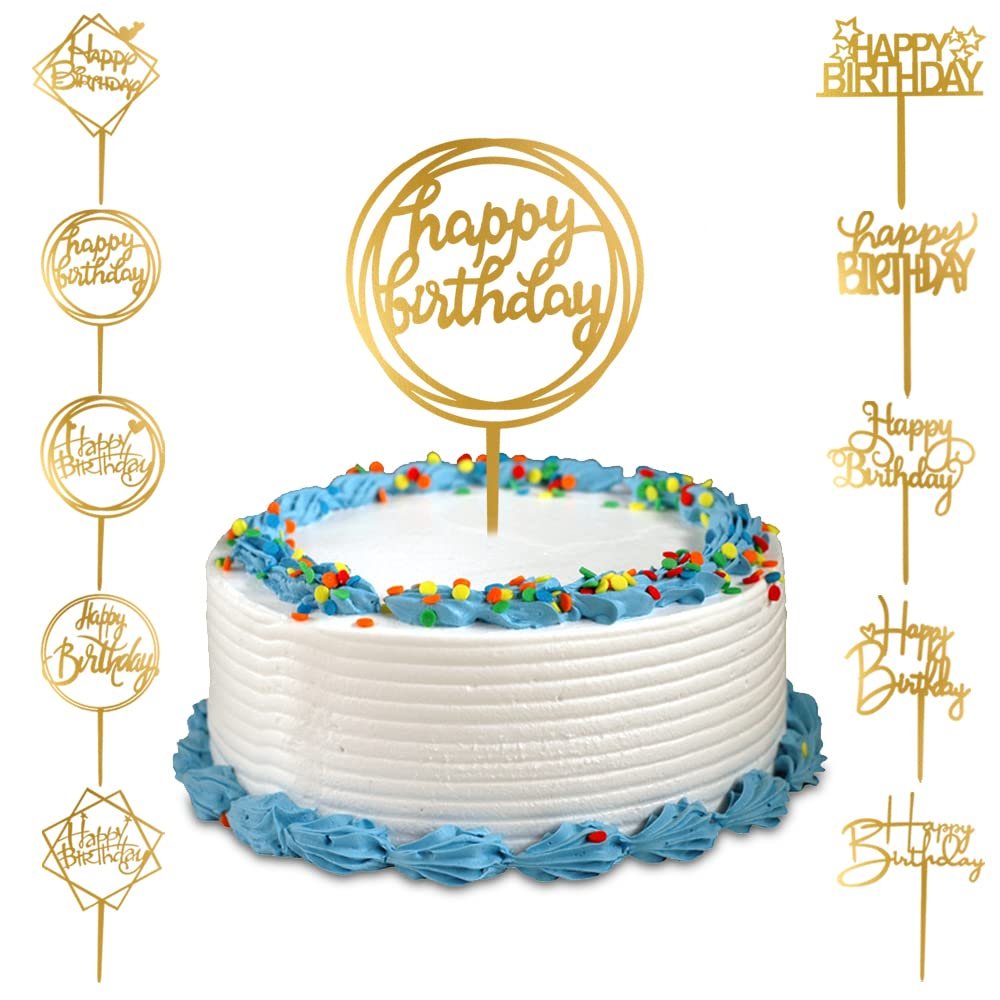 10-Pack Happy Birthday Cake Toppers,Gold Cake Toppers Acrylic Birthday Cake Supplies,4inchx6inch (Gold)