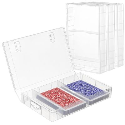 4 PCS Plastic Bridge Size Playing Cards Boxes, Snaps Closed Empty Plastic Storage Box, 2 Decks Bridge Card Case, Playingcard Storage Clear Business Trading Card Case for 3.4x2.2inches Cards
