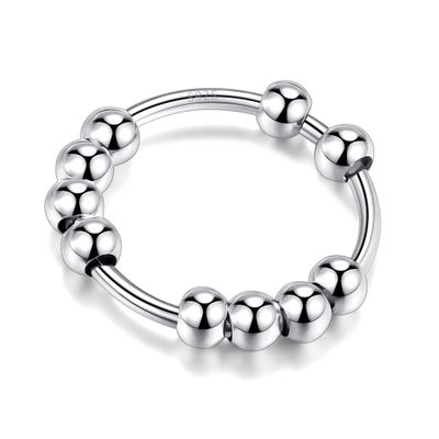 LOVECOM 925 Sterling Silver Anxiety Fidget with Beads Rings for Women Men Non Tarnish 14K Gold Plated Stress Relief Spinner Spinning Ring Releases Rotate Thumb Ring Valentines Jewelry Gifts