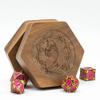 UDIXI Wooden Dice Box Hexagonal Walnut Dice Case with Magnetic Lid for Storage 7-Die D&D Polyhedral Dice, Easy Carring, DND Gift (Dragon Pattern) view 1