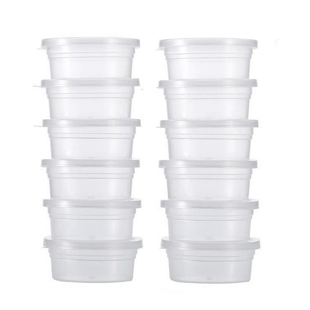 Frudge Putty Butter Slime Stress Relieve 12Pcs Storage Round Plastic Box Container Foam Ball Cups with Lids Cloud Slime Clay Fluffy Slime for Kids -Clear