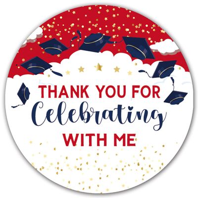 50 pcs Red Graduation Party Favor Labels, 2" RoundGraduation Thank You Stickers for Graduation College High School Senior Party Decoration Supplies.