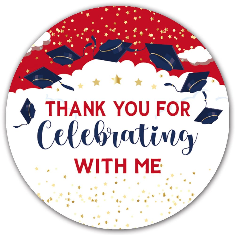 50 pcs Red Graduation Party Favor Labels, 2" RoundGraduation Thank You Stickers for Graduation College High School Senior Party Decoration Supplies.