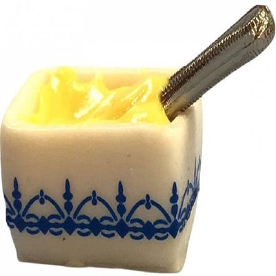 Melody Jane Dolls Houses Dollhouse Blue & White Butter Dish with Knife Miniature Kitchen Accessory 1:12