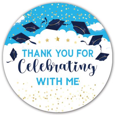 50 pcs Blue Graduation Party Favor Labels, 2" RoundGraduation Thank You Stickers for Graduation College High School Senior Party Decoration Supplies.