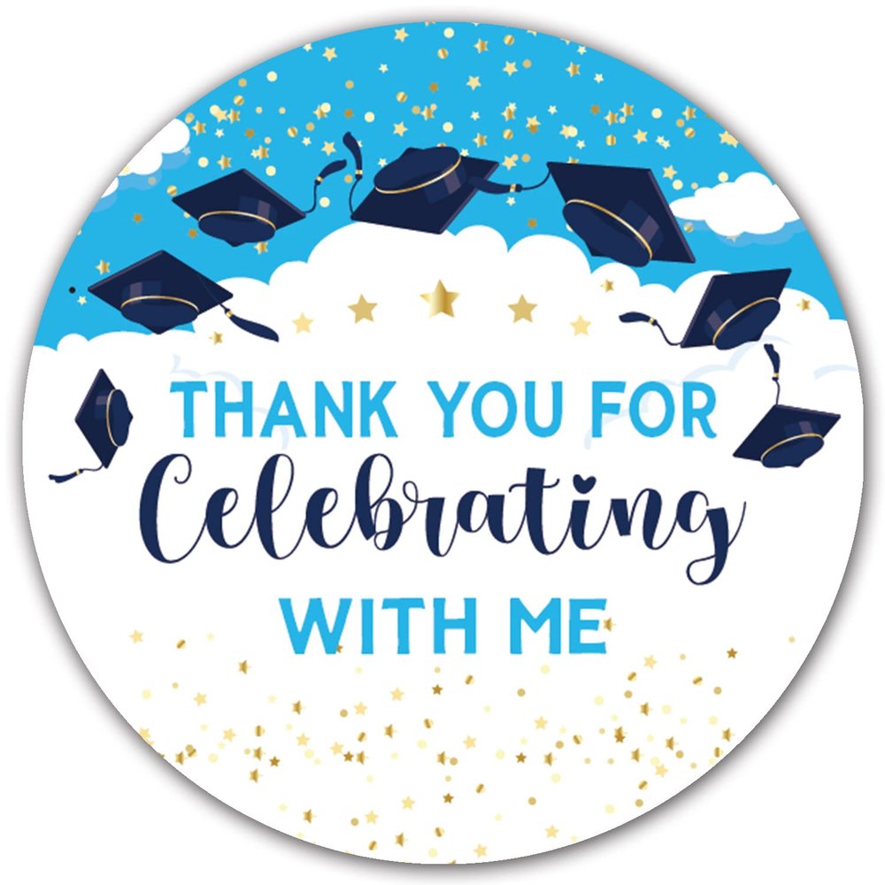 50 pcs Blue Graduation Party Favor Labels, 2" RoundGraduation Thank You Stickers for Graduation College High School Senior Party Decoration Supplies.