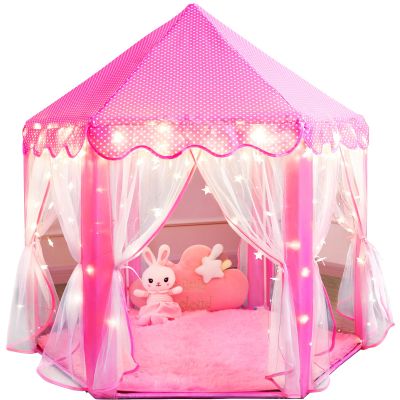 Princess Tent for Girls Fairy Castle Play Tents for Kids Toddler, Hexagon Kids Playhouse with Gift Box, Princess Toys & Gift for Girls for Indoor(Pink Tent with Mat)