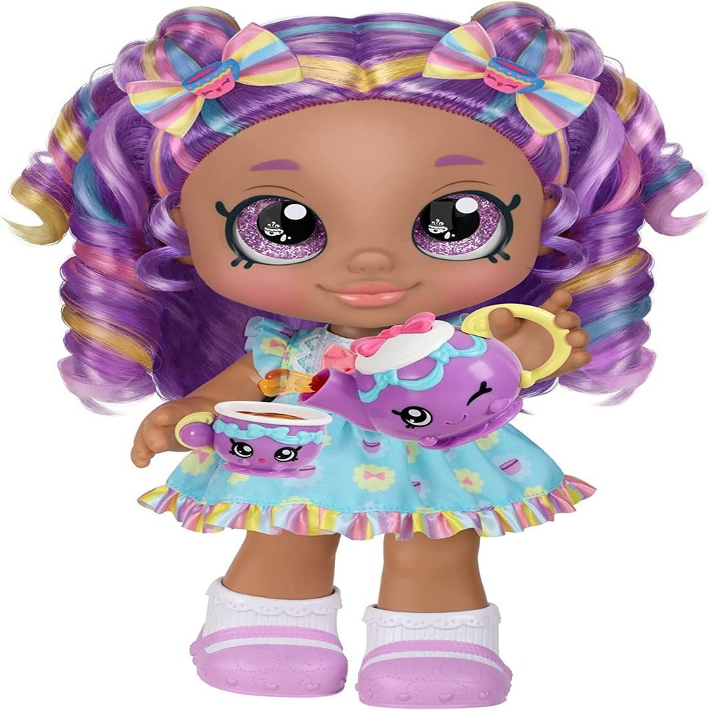 Kindi Kids Kirstea & Tea Party Set. Toddler Doll with Changeable Clothes Plus 11 Shopkins Tea Party Accessories. Includes Playmat 24 in x 24 in - Amazon Exclusive
