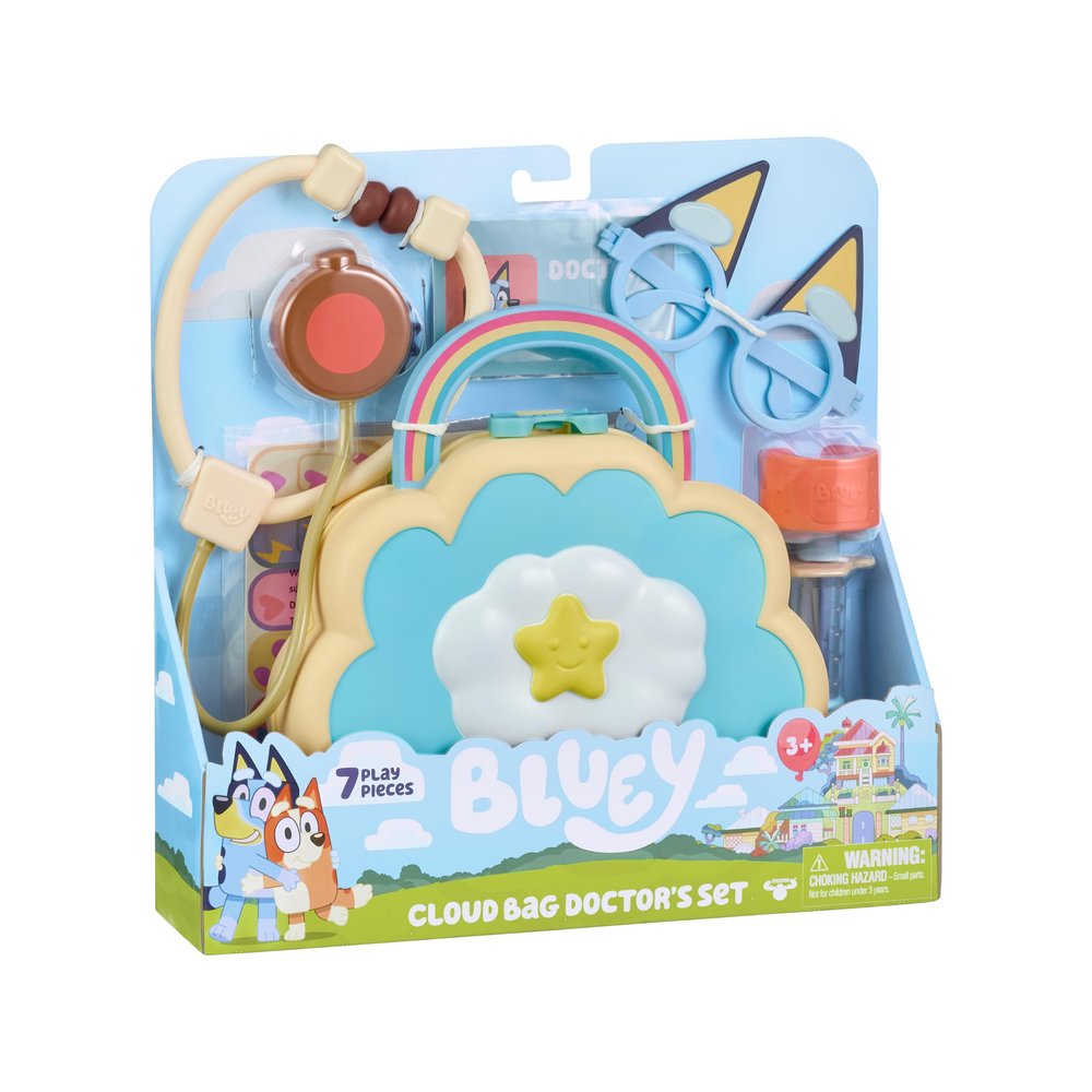 Bluey Cloud Bag Doctor Playset, Portable Play Doctor Set with 7 Pretend Check Up Accessories, Medical Toys for Kids Ages 3+