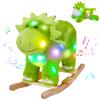 Glow Guards Light up Music Dinosaur Rocking Horse Stuffed Animal Set of 2 with Glowing Singing Dinosaur Plush Toy Wooden Chair Seat Ride on Toys Gift for Ages 1-3 Toddlers Kids Baby (Dinosaur) view 1
