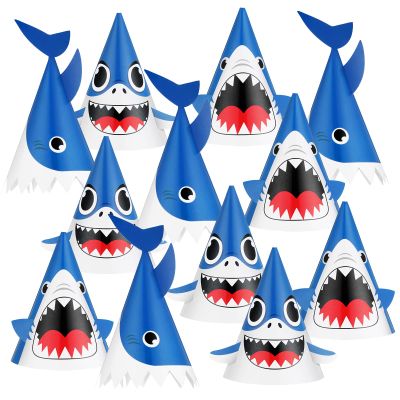 Chinco 24 Pcs Shark Party Hats Shark Birthday Hat for Birthday Party Supplies and Decorations, 12.7 x 7.9 Inches, 3 Styles
