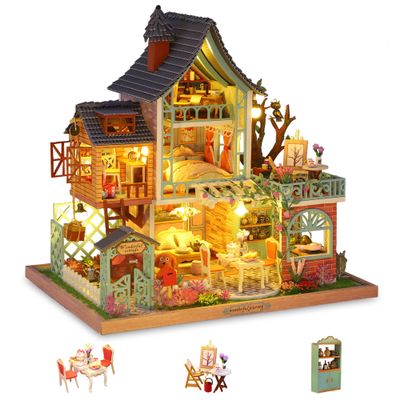 GuDoQi DIY Miniature Dollhouse Kit, Tiny House kit with Music, Miniature House Kit 1:24 Scale, Great Handmade Crafts Gift for Birthday Christmas Day, Jungle Resort