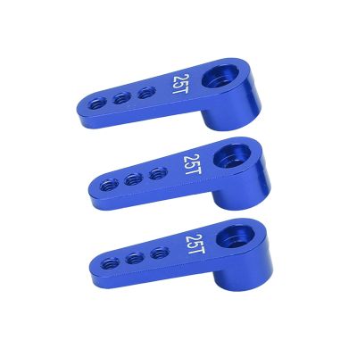 3Pcs Aluminum 25T RC Servo Horns Metal Steering Arm Compatible with 1/8 1/10 RC Car(Blue)