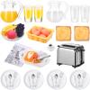 44 Pieces 1:12 Dollhouse Miniature Breakfast Kitchen Accessories Mini Toast Machine Bread Juice Milk Eggs Cups Fruits Plates Knife Fork Spoons for Dollhouse Kitchen Scene and Cake Topper Decor view 1